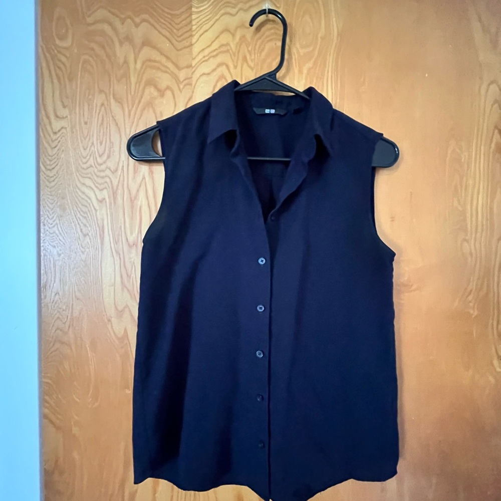 Sleeveless Navy Button-Up Top